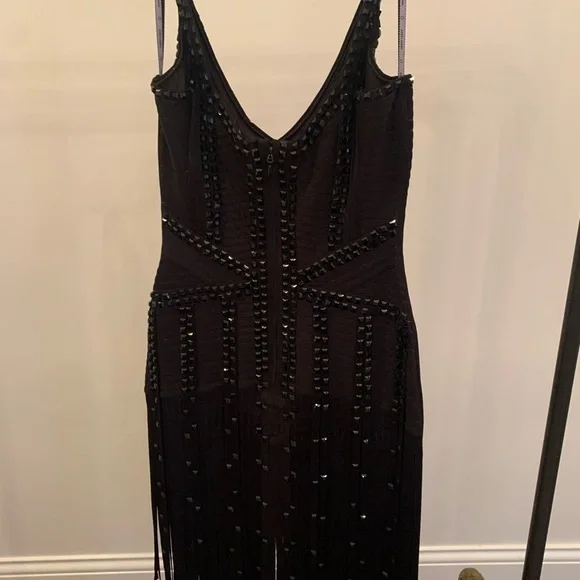 💕herve Leger Jadelyn Black Beaded Fringe Cocktail Dress. - Picture 7 of 10